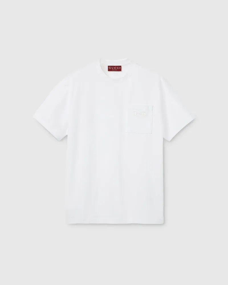 Gucci T-Shirt aus Baumwoll-Piqué Mit Stickerei, Größe Weiß