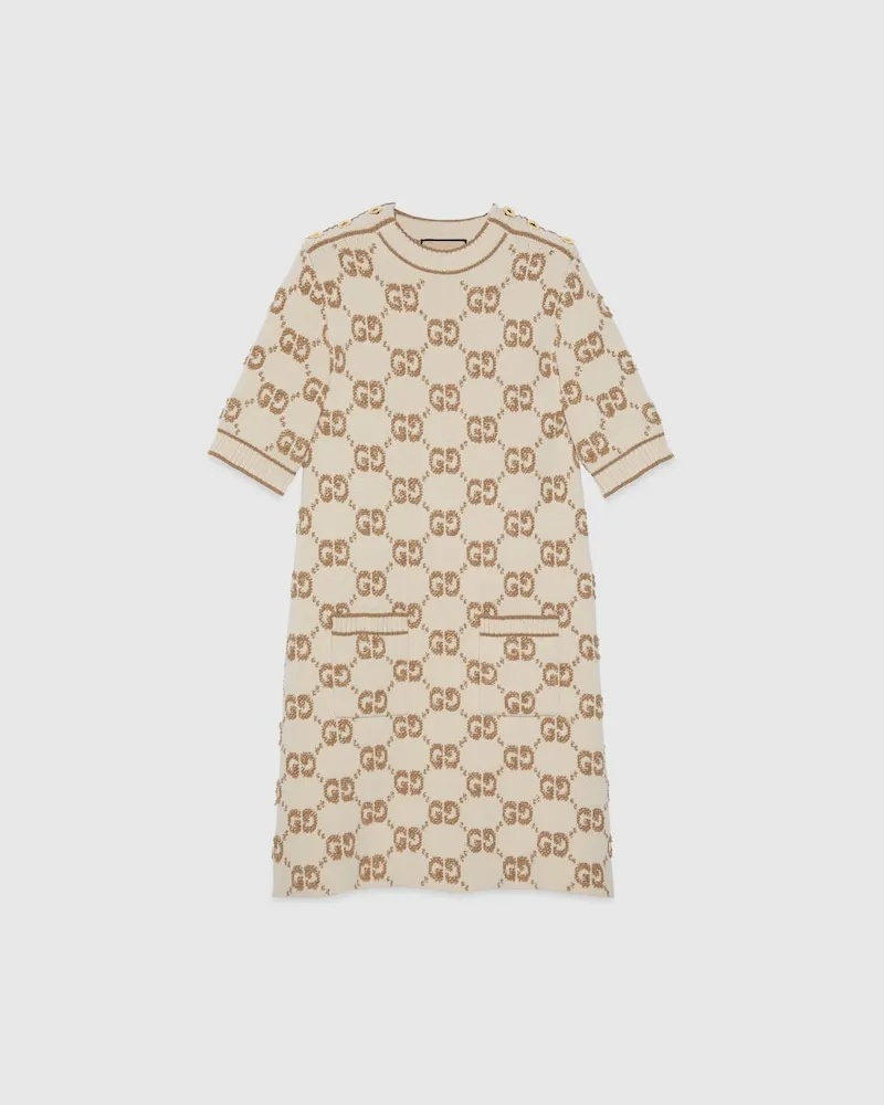 Gucci Kleid aus Wollbouclé Mit GG Jacquard, Größe Weiß