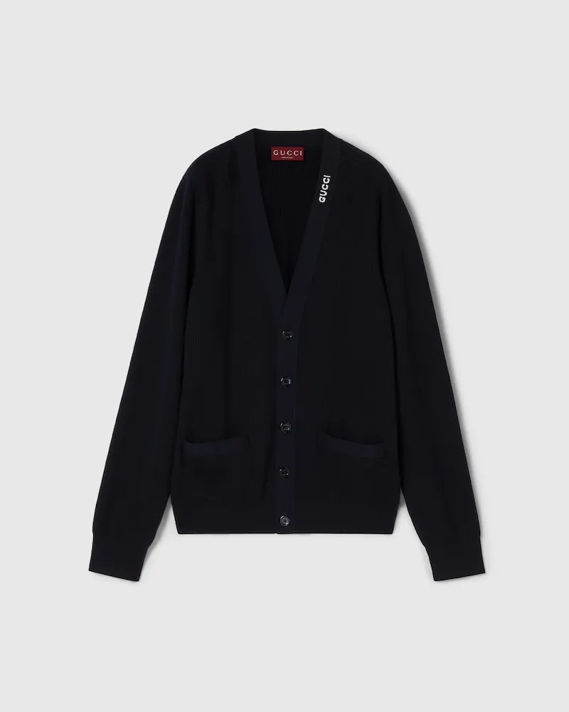Gucci Cardigan aus Seide Und Baumwolle Mit Intarsie, Größe Blau