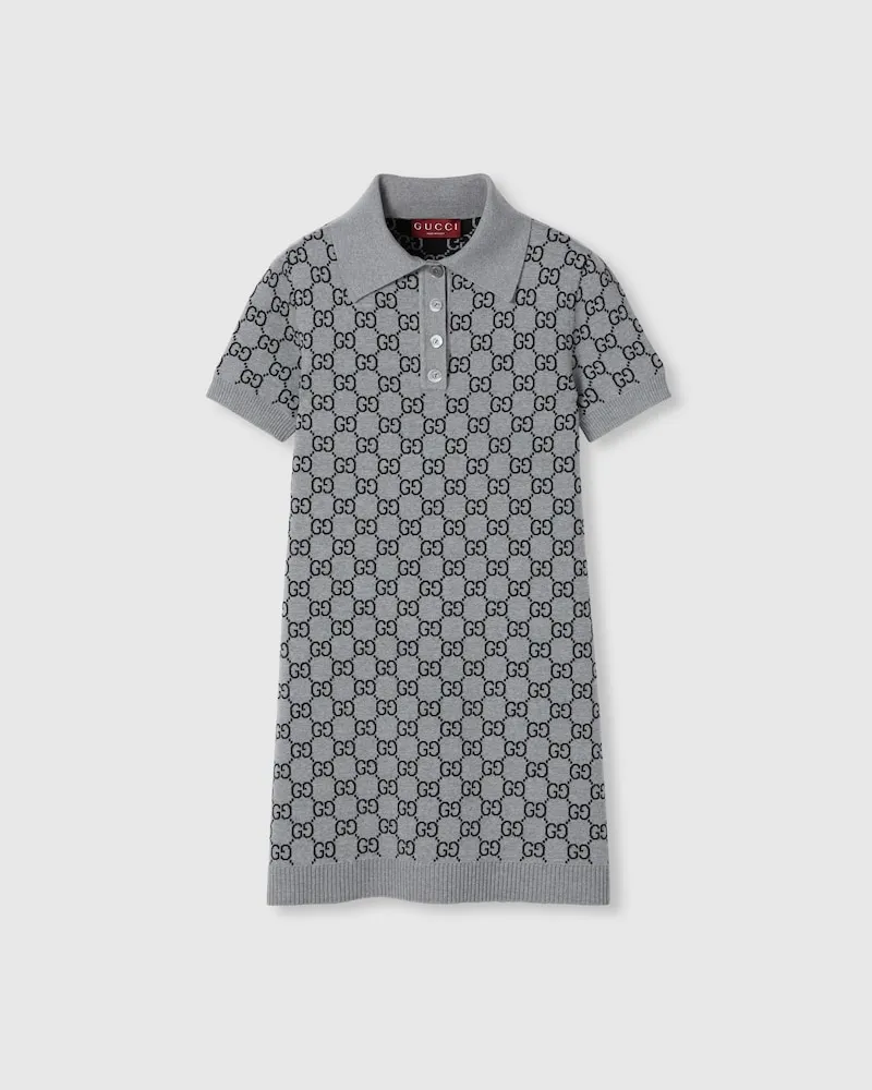 Gucci Polokleid aus GG Wolljacquard, Größe Grau