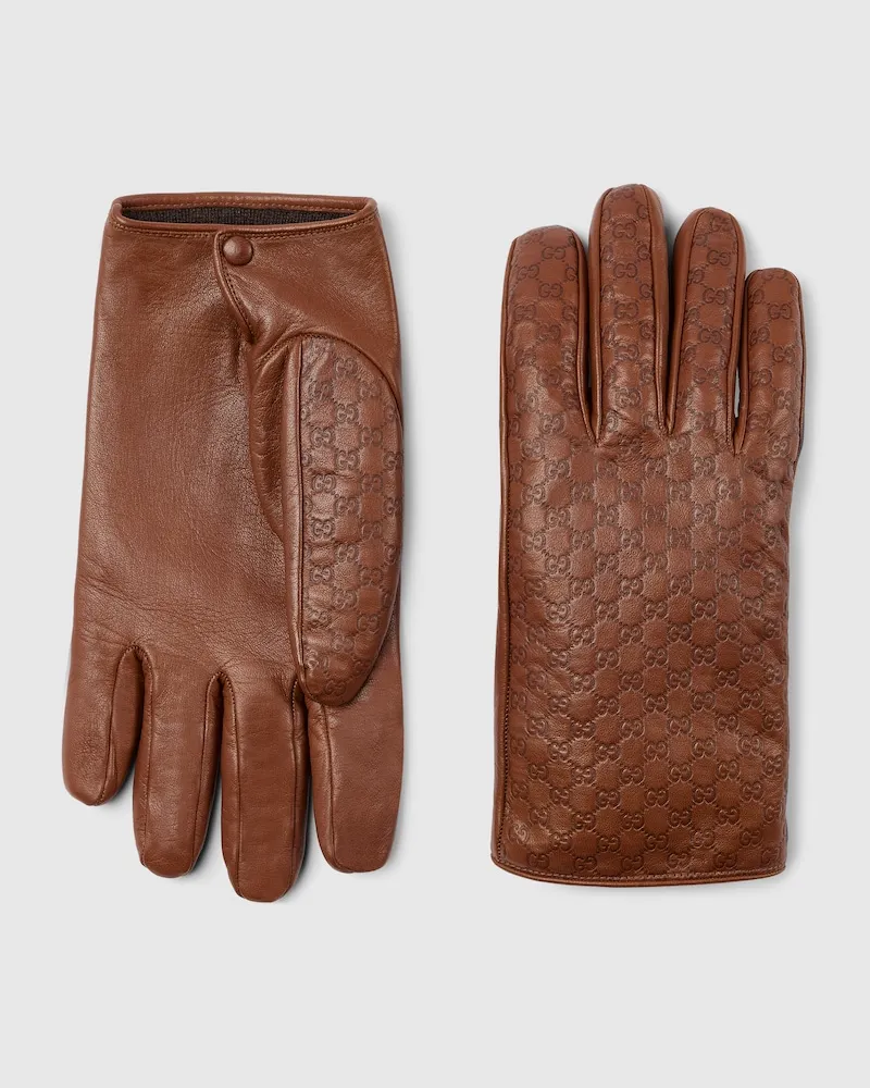 Gucci Gants En Cuir GG Embossé, Taille Marron