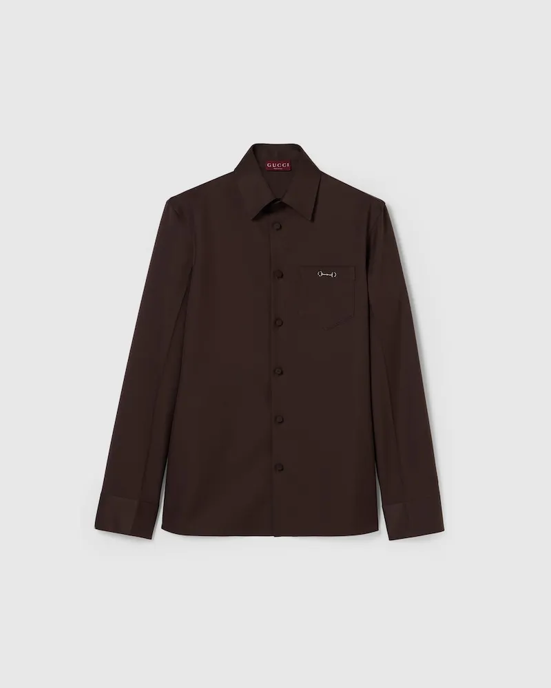 Gucci Hemd aus Polyester-Twill Mit Horsebit, Größe Braun