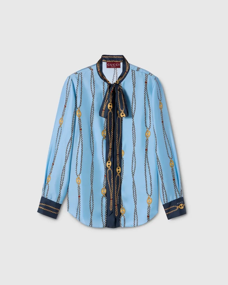 Gucci Bluse aus Seidentwill Mit Print, Größe Blau