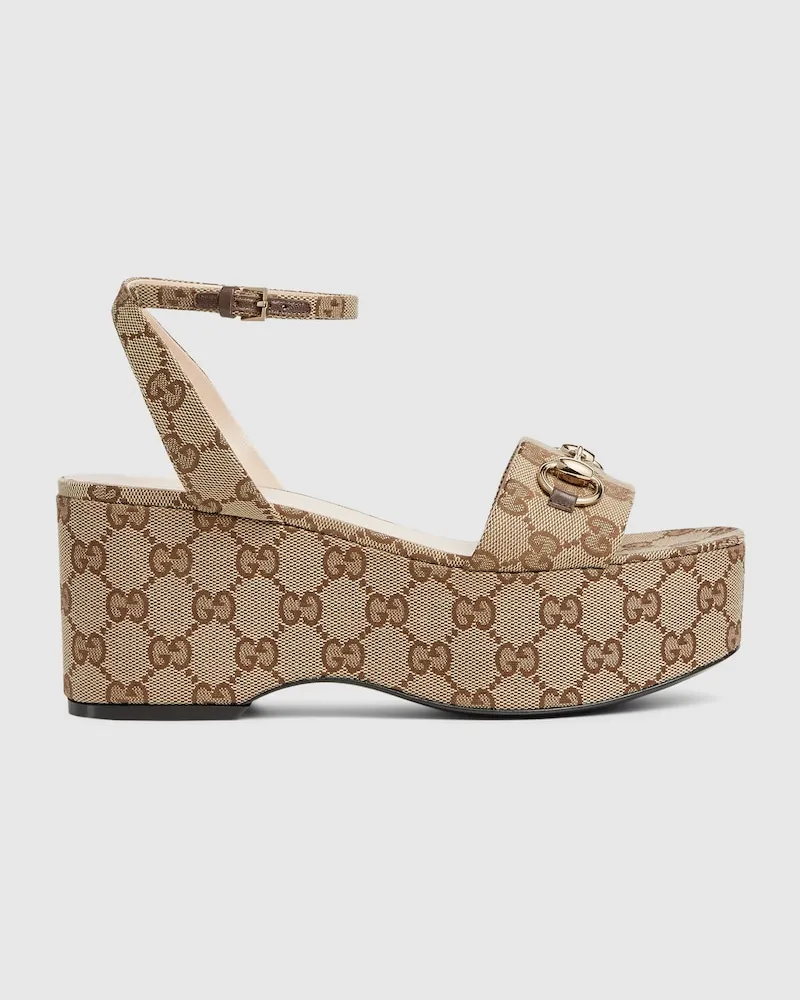 Gucci Damensandale Mit Plateausohle Und Horsebit, Größe Beige