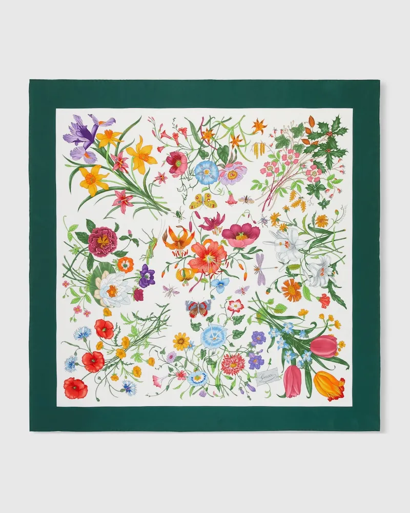 Gucci Vierecktuch aus Seidentwill mit Flora-Print Mehrfarbige