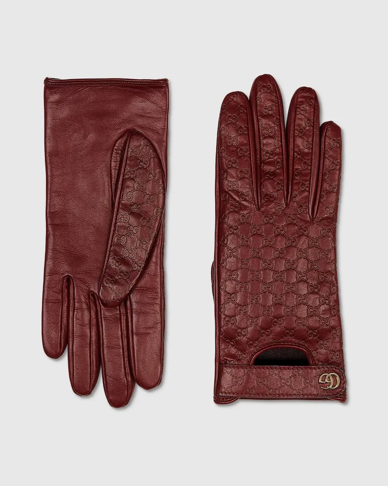 Gucci Handschuhe aus GG Leder Mit Doppel G, Größe Bordeauxrot