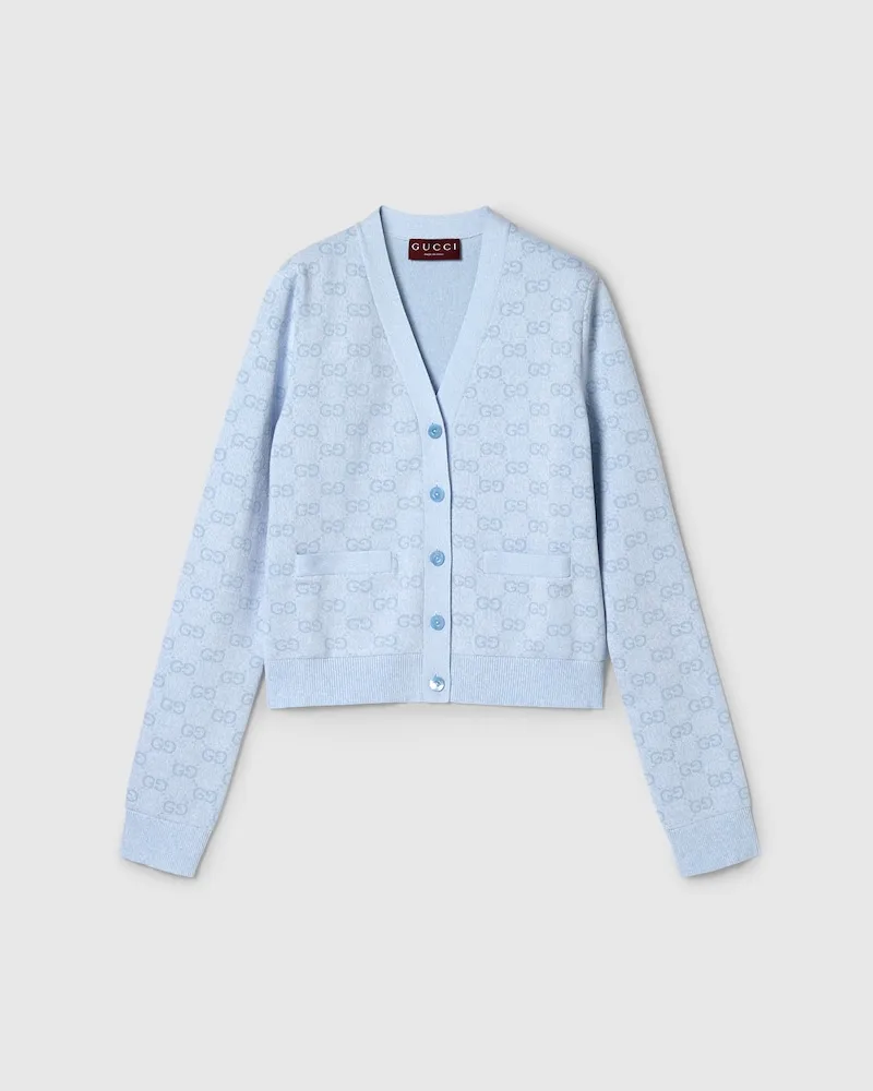 Gucci Cardigan aus Feiner Baumwolle Mit GG Jacquard, Größe Blau