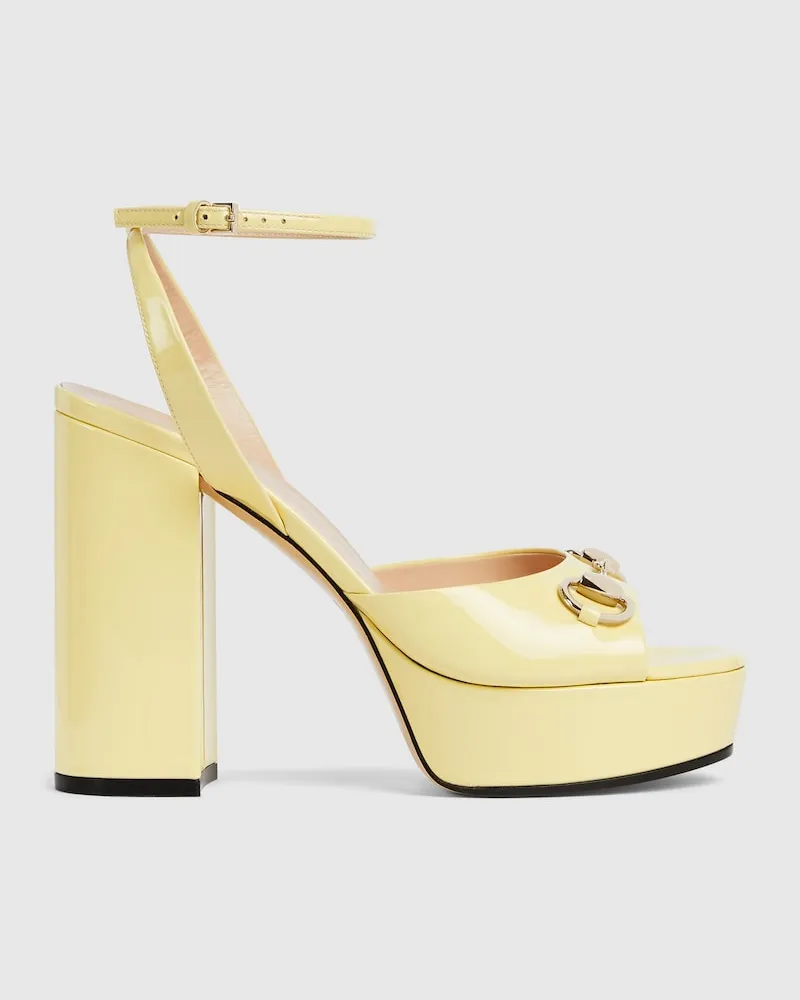 Gucci Damensandale mit Plateausohle Und Horsebit Gelb