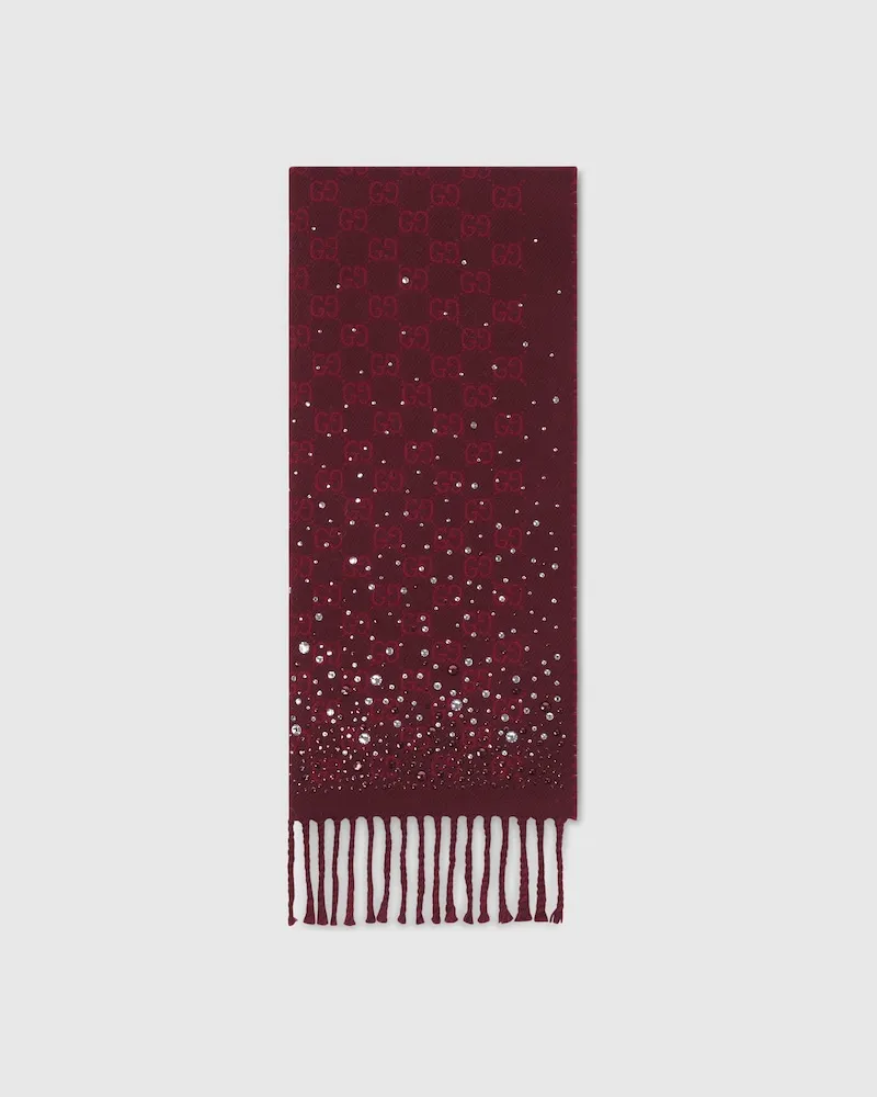 Gucci Schal aus GG Wolle Mit Kristallen Bordeauxrot