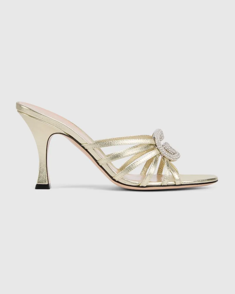 Gucci Damenpantolette Mit Kristallbesetztem GG, Größe Silver