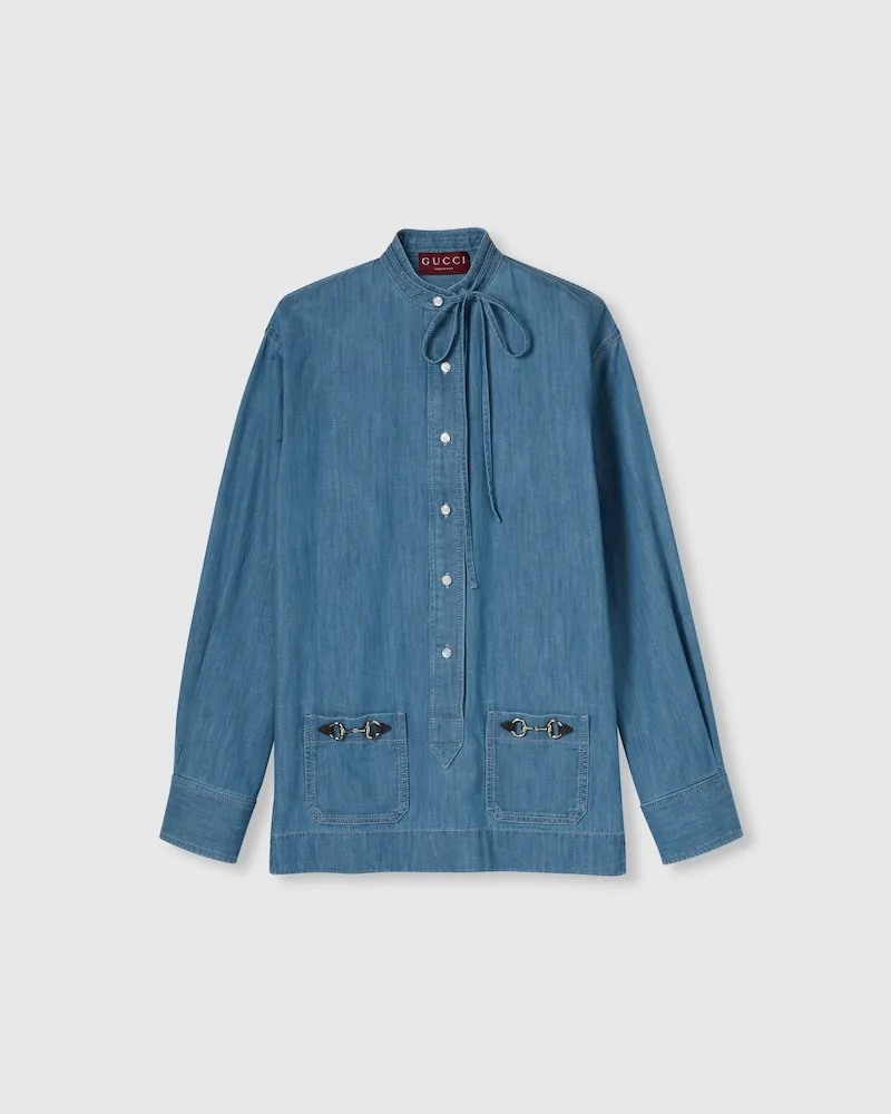 Gucci Hemdbluse aus Denim Mit Horsebit, Größe Blau