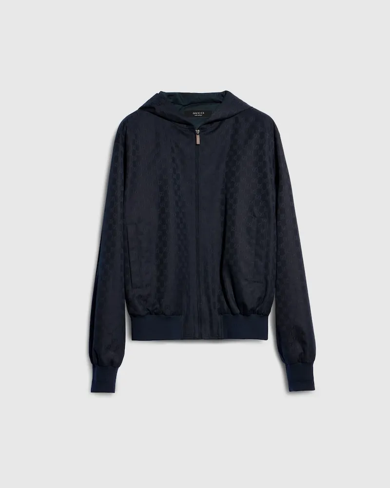 Gucci Jacke aus GG Baumwollcanvas mit Reißverschluss, Größe Blau