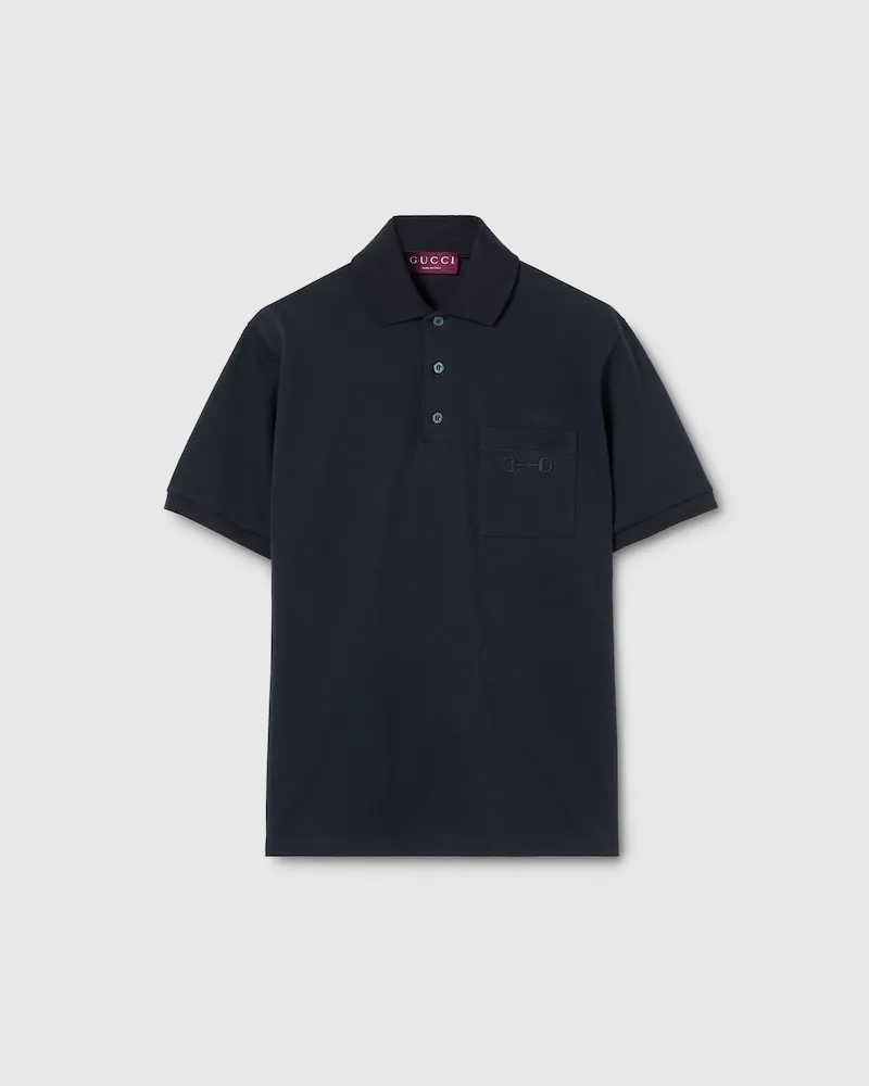 Gucci Poloshirt aus Baumwoll-Piqué Mit Stickerei, Größe Blau