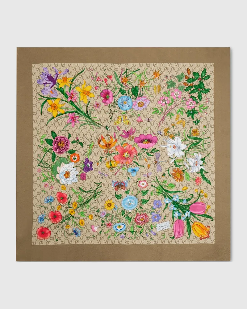 Gucci Vierecktuch aus Seidentwill mit GG Print Braun