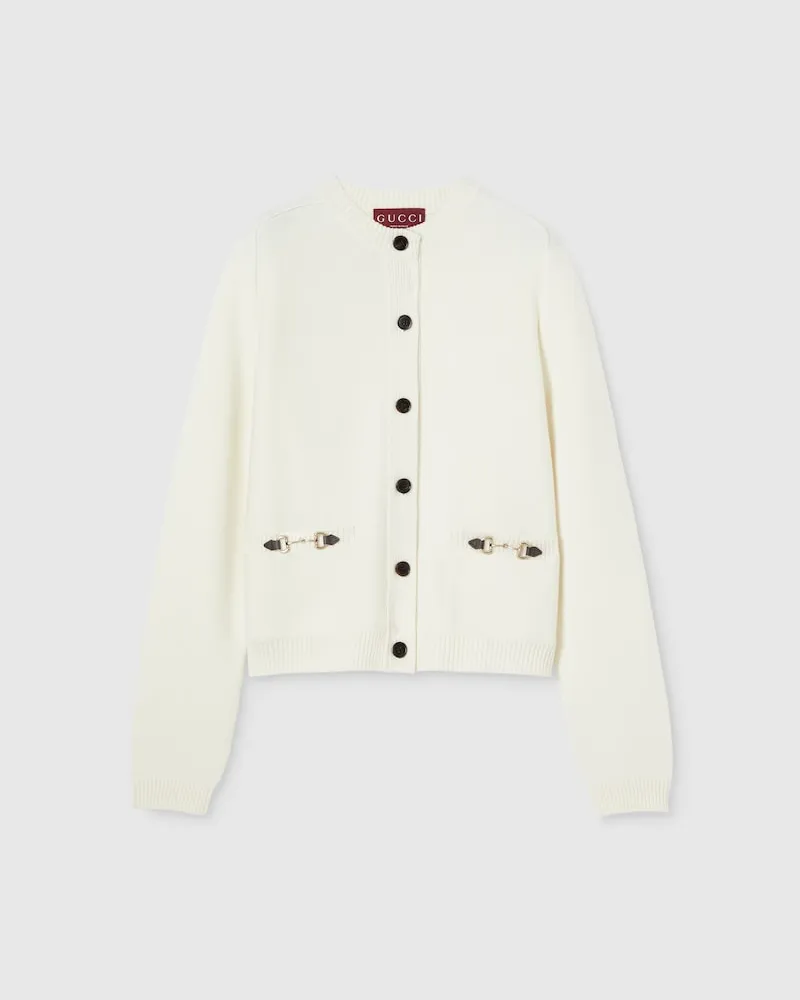Gucci Cardigan aus Wolle Und Kaschmir Mit Horsebit, Größe Weiß