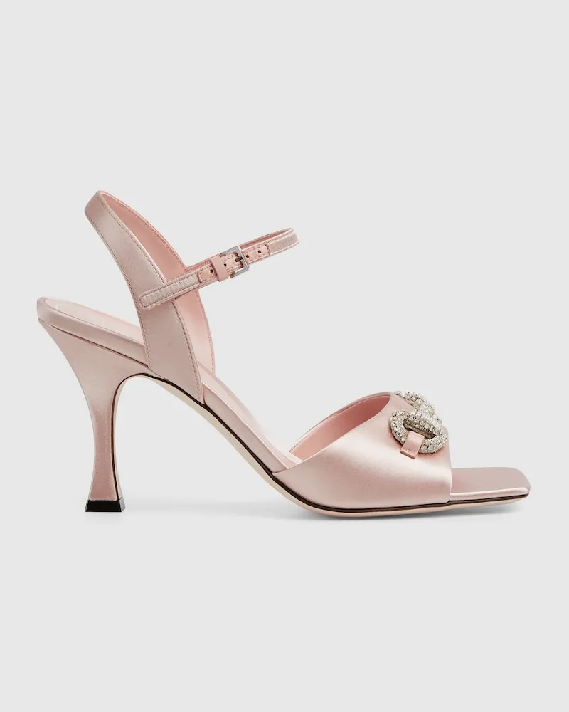 Gucci Damensandale Mit Kristallbesetztem Horsebit, Größe Pink