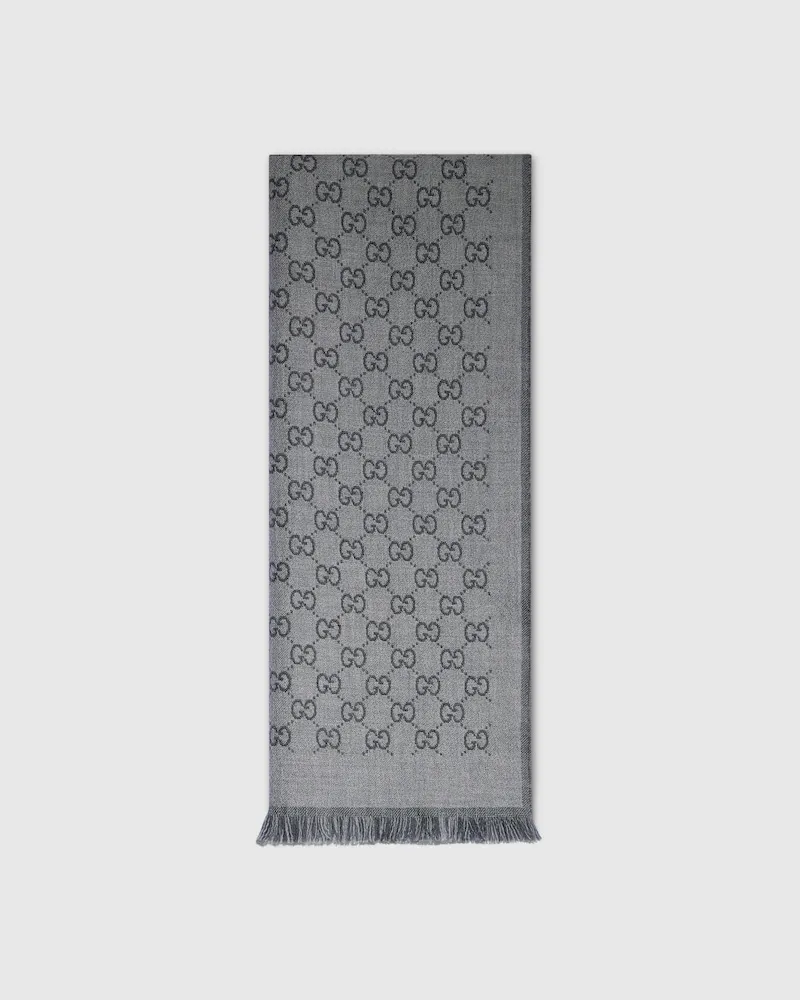 Gucci Umkehrbarer Schal aus Wolljacquard Grau