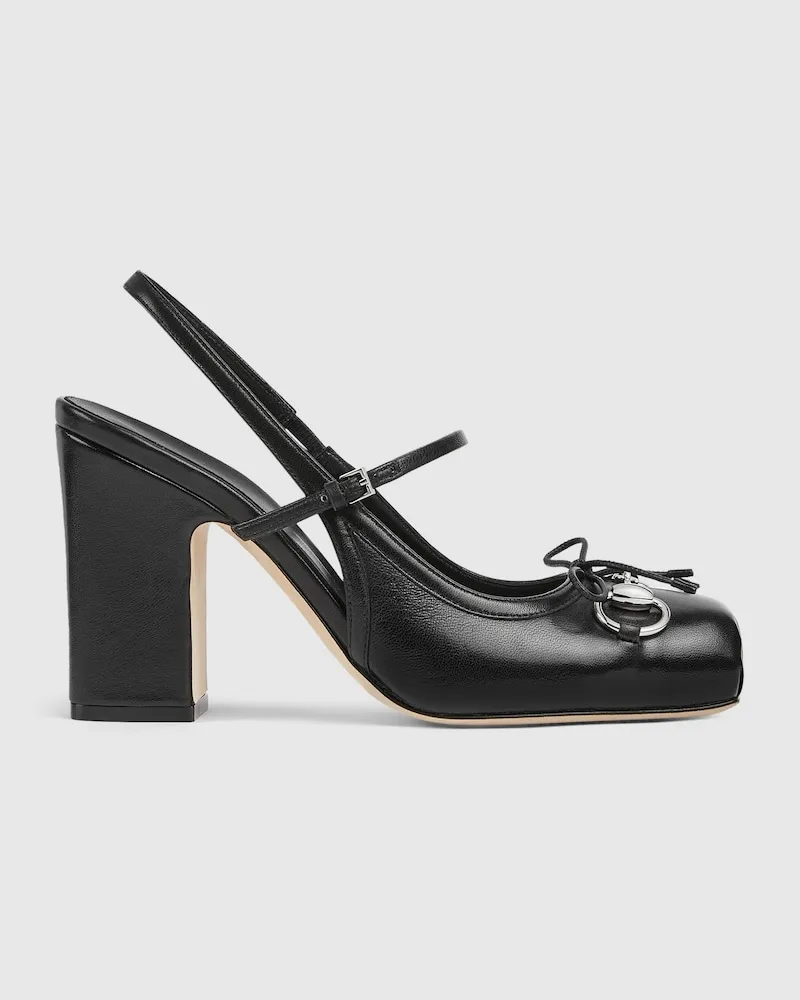 Gucci Horsebit Damenpumps Mit Fersenriemchen, Größe Schwarz