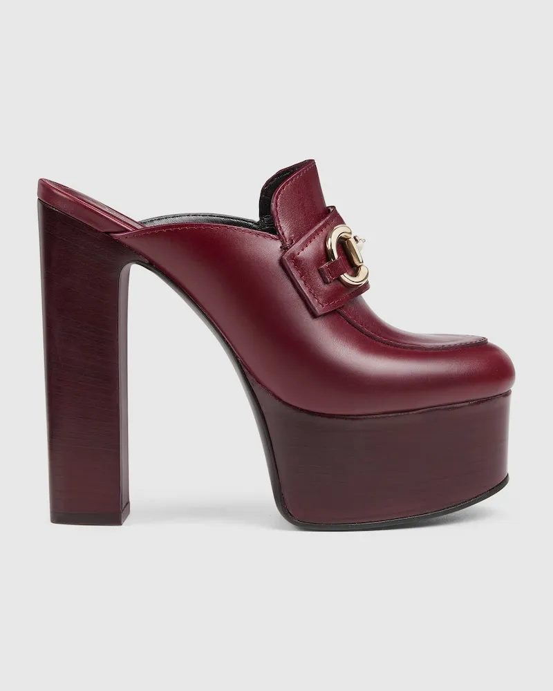 Gucci Damen-Mules Mit Plateausohle Und Horsebit, Größe Bordeauxrot