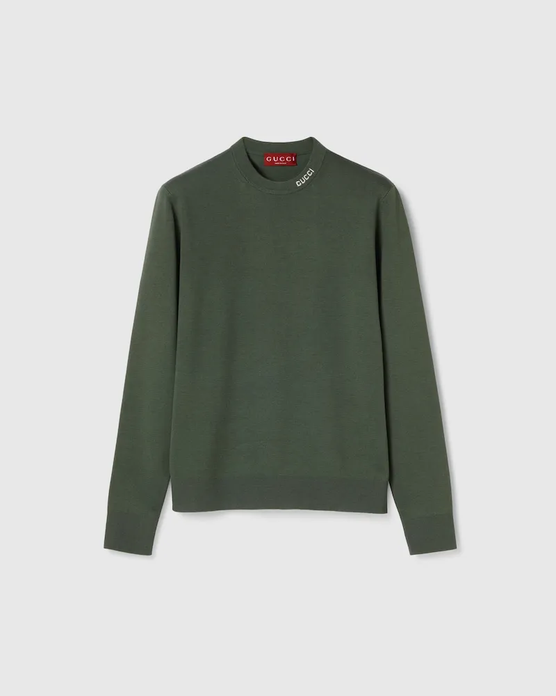 Gucci Pullover aus Seiden- Und Baumwollstrick Mit Intarsie, Größe Grün