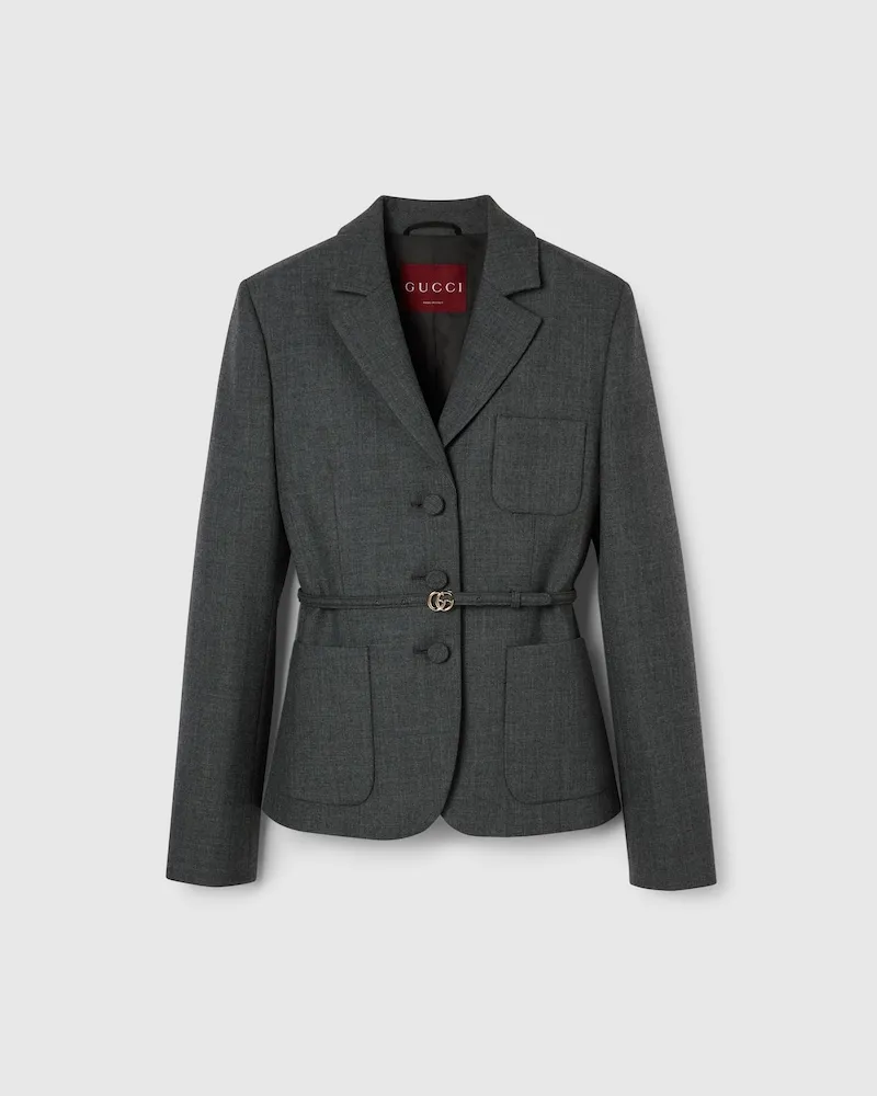 Gucci Einreihiger Blazer aus Grisaille-Wolle, Größe Grau