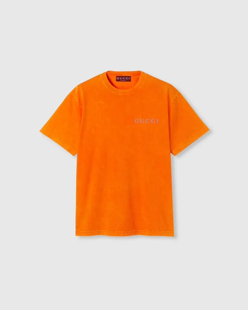 Gucci T-Shirt Aus Baumwolljersey Mit Print Orange