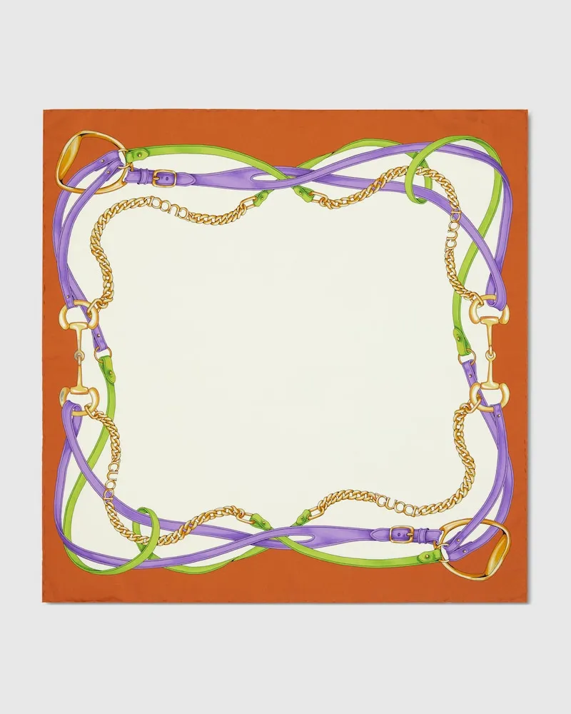 Gucci Vierecktuch aus GG Seidenjacquard mit Print Weiß