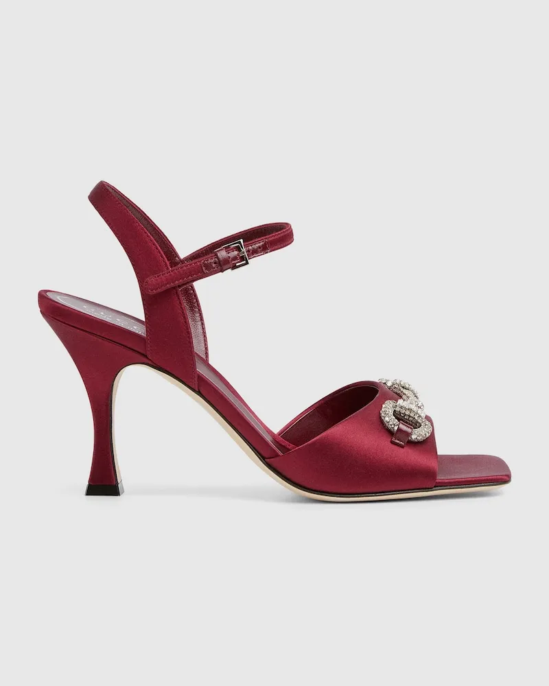 Gucci Damensandale Mit Kristallbesetztem Horsebit, Größe Bordeauxrot