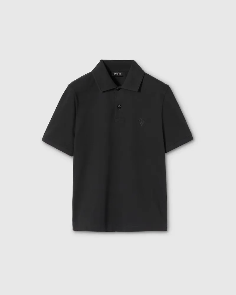 Gucci Poloshirt aus Baumwoll-Piqué Mit Stickerei, Größe Schwarz