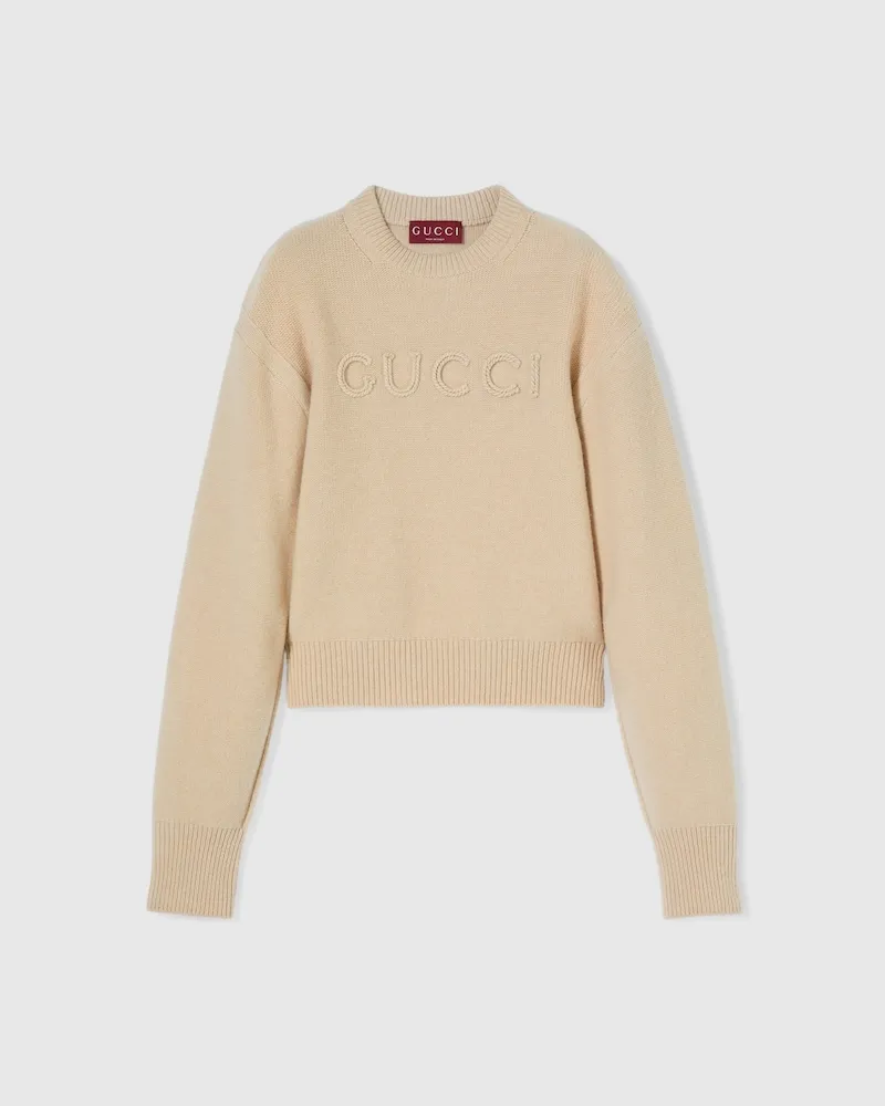 Gucci Pullover aus Wolle Und Kaschmir Mit Stickerei, Größe Beige