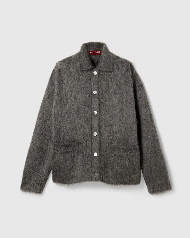 Gucci Cardigan aus Gebürstetem, Extrafeinem Mohair, Größe Grau