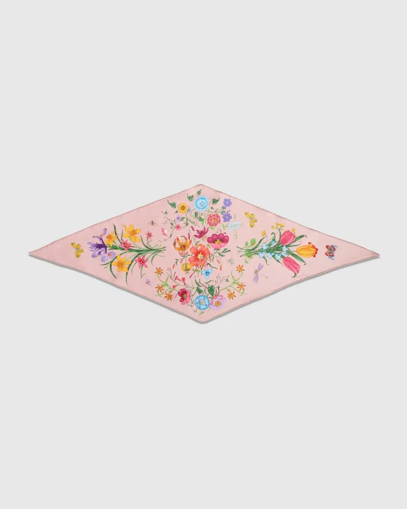 Gucci Rautenförmiges Halstuch aus Seidentwill mit Print Pink