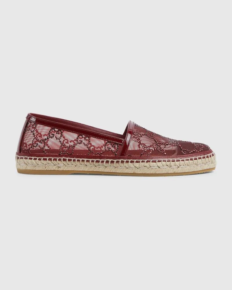 Gucci Damenespadrille Mit Kristallbesetztem GG, Größe Bordeauxrot
