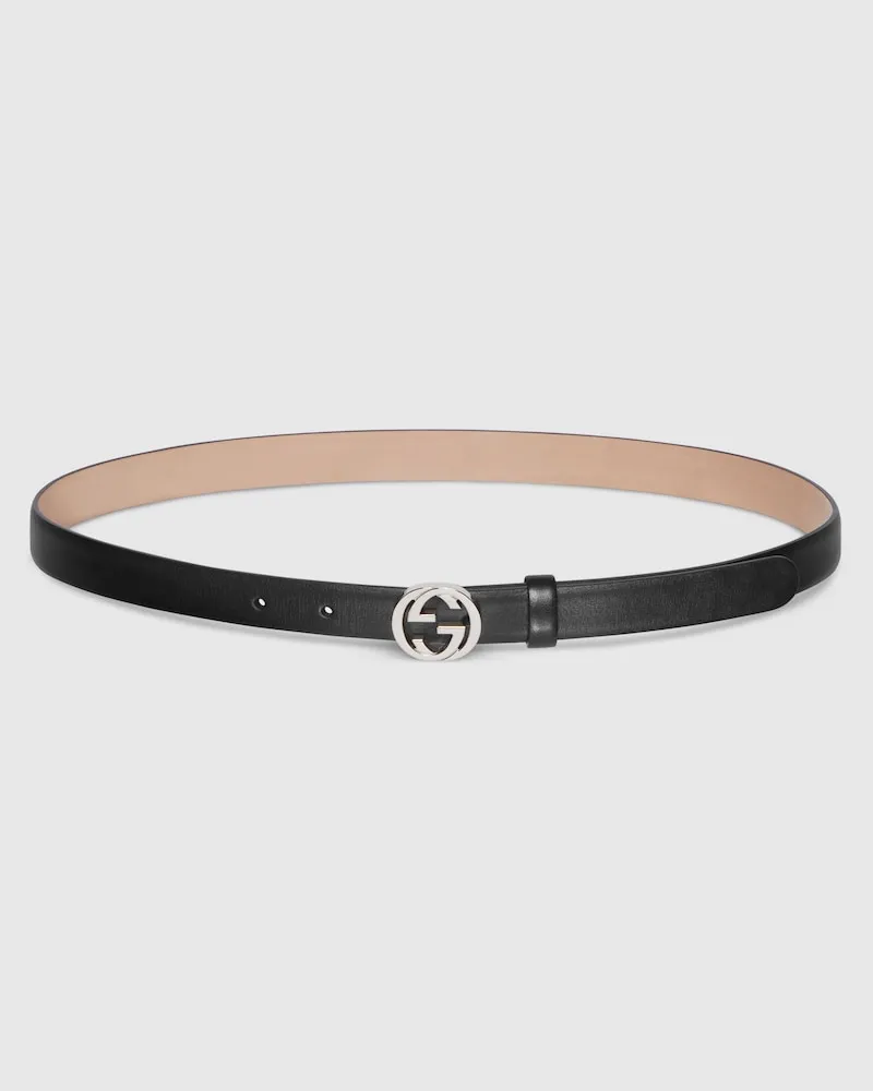 Gucci Schmaler Gürtel Mit GG Schnalle, Größe 95 Schwarz