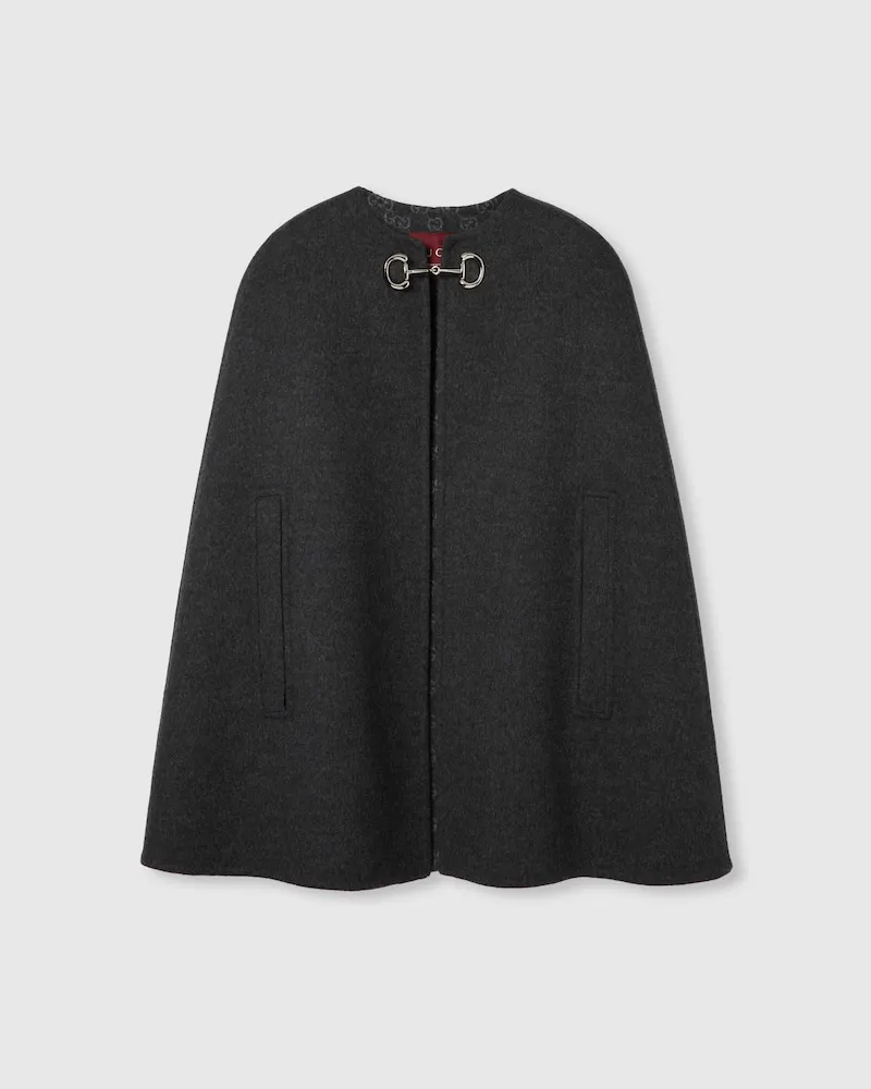 Gucci Cape aus Seide Und Wolle Mit Horsebit, Größe Grau