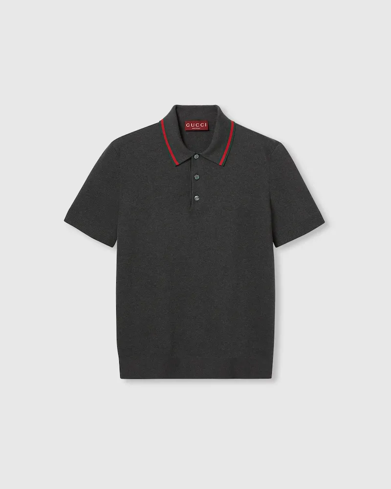 Gucci Poloshirt aus Seide Und Baumwolle Mit Web, Größe Grau