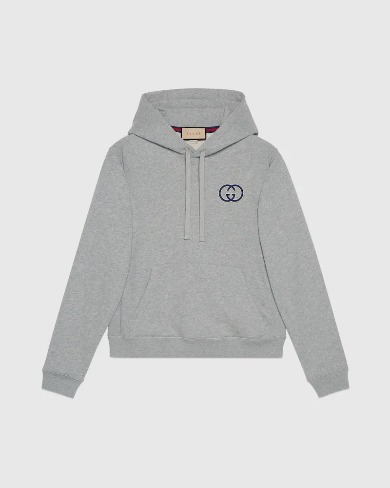 Gucci Kapuzenpullover aus Baumwolljersey, Größe Grau