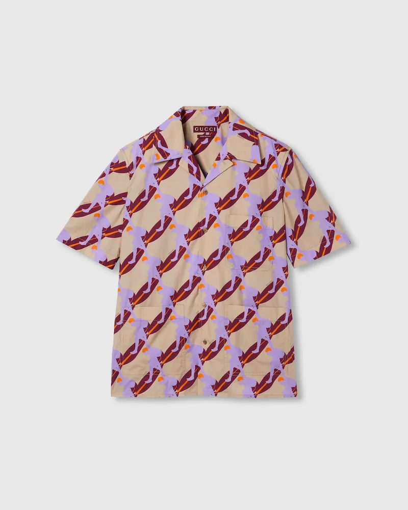 Gucci Hemd aus Leichtem Baumwollpopeline Mit Print, Größe Orange