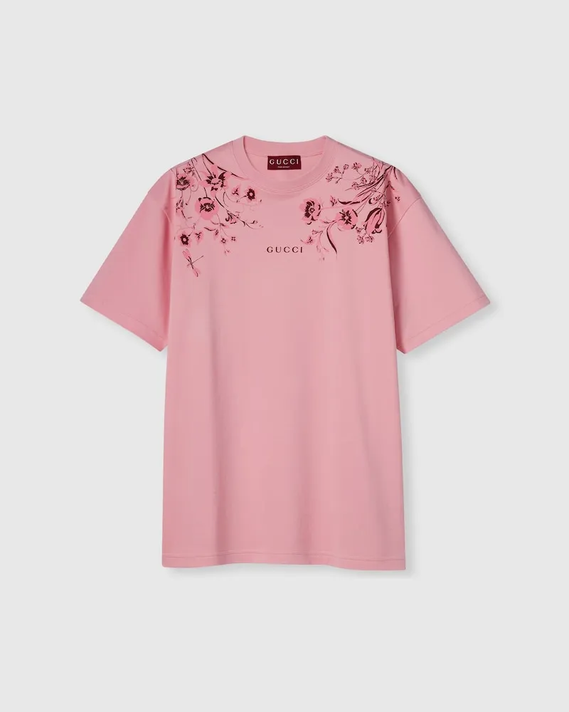 Gucci T-Shirt aus Weichem Baumwolljersey Mit Print, Größe Pink