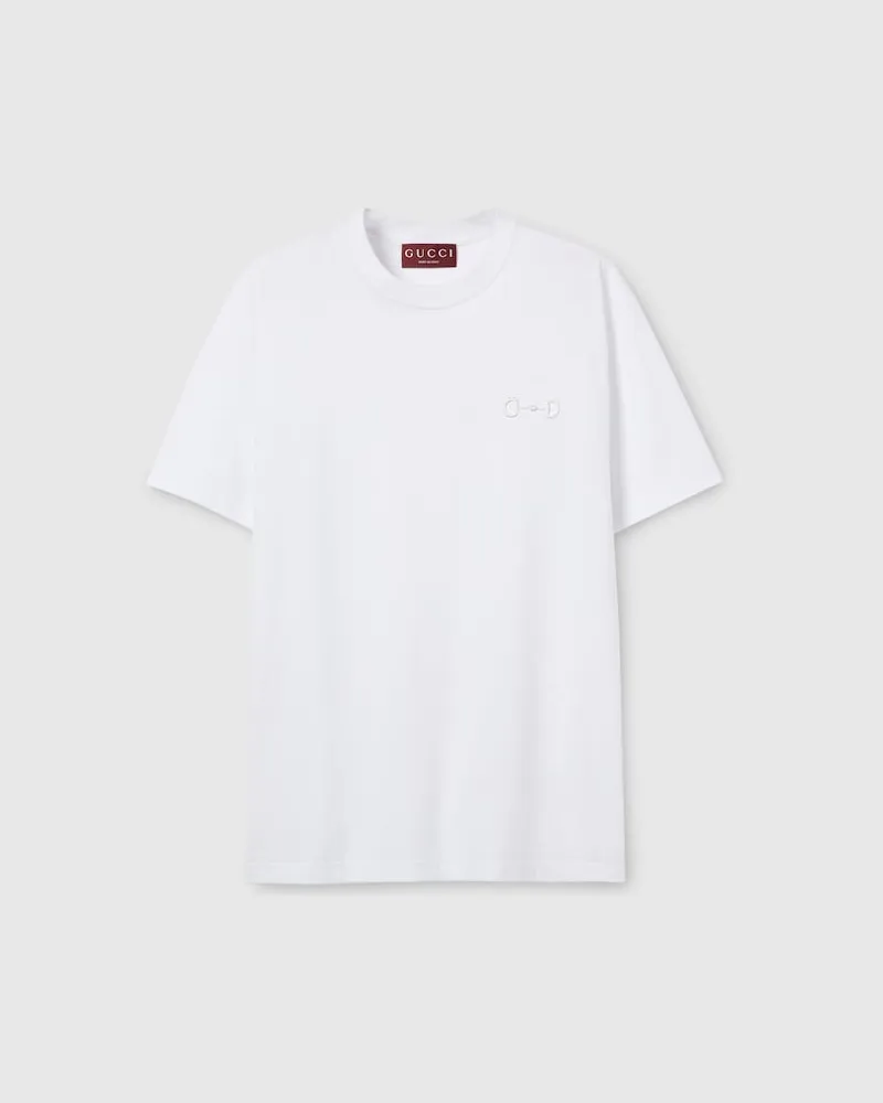 Gucci T-Shirt aus Baumwolljersey Mit Stickerei, Größe Weiß
