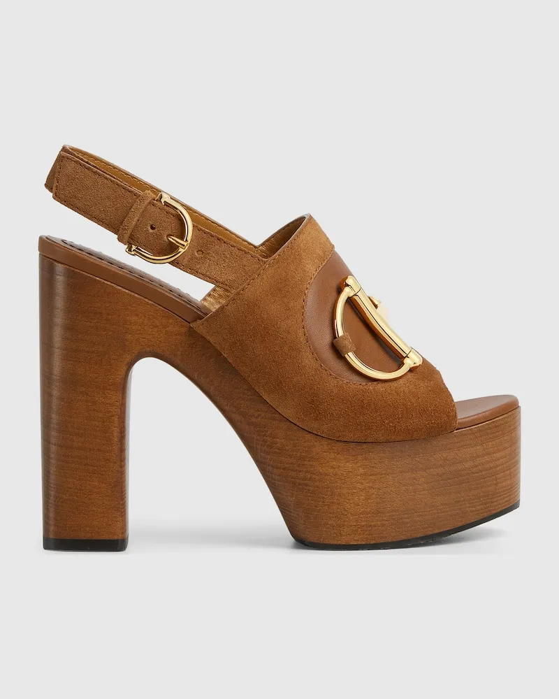 Gucci Damensandale Mit Plateau Und Horsebit, Größe Braun
