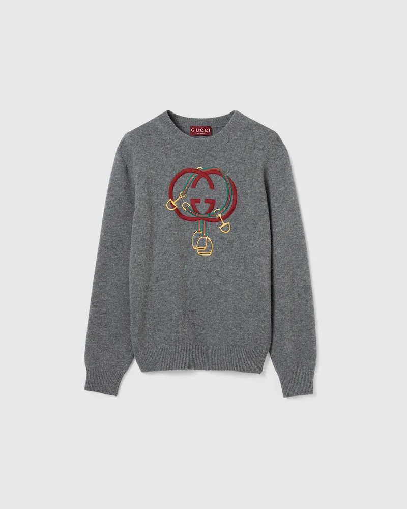Gucci Pullover aus Wollstrick Mit Stickerei, Größe Schwarz