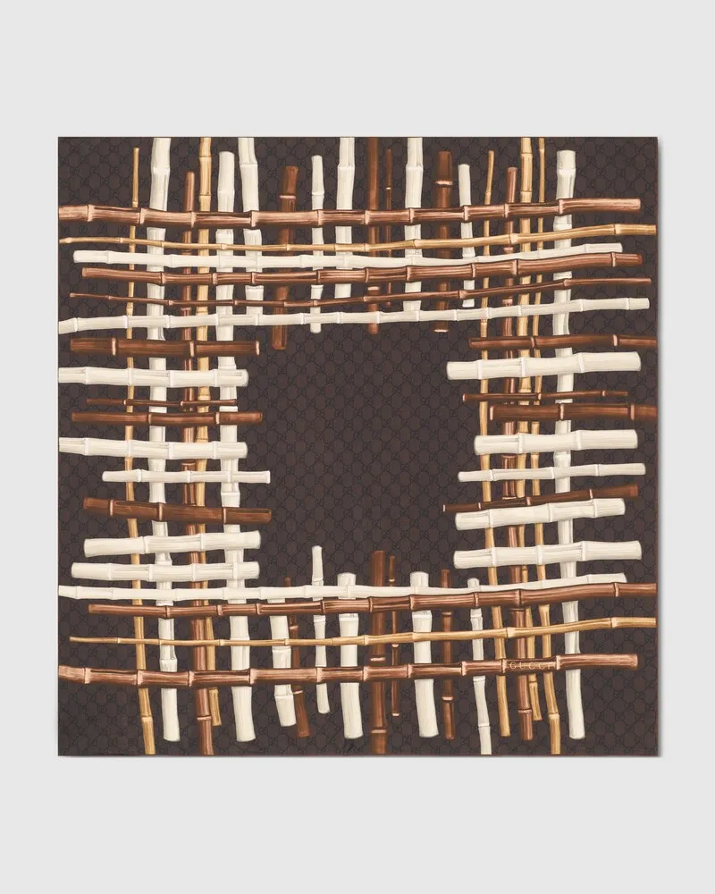 Gucci Carré En Twill De Soie Imprimé Marron
