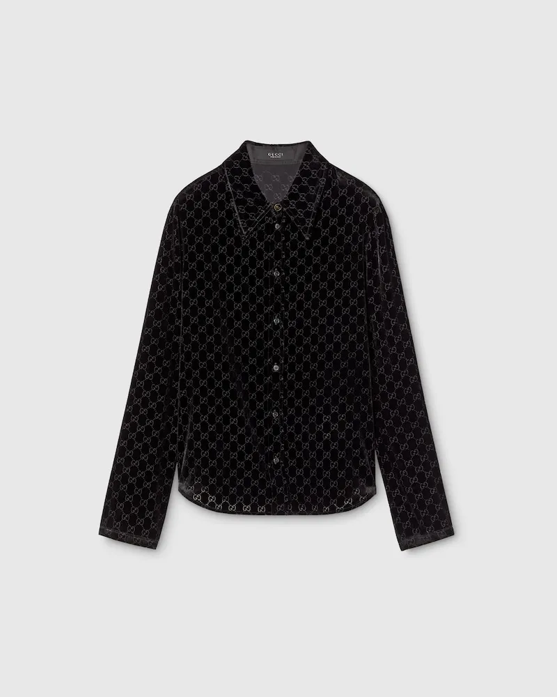 Gucci Hemd aus GG Stretch-Dévoré-Samt, Größe Schwarz