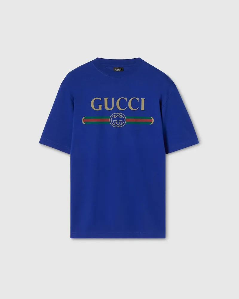 Gucci T-Shirt aus Jersey aus Seidenmischung Mit Print, Größe Blau