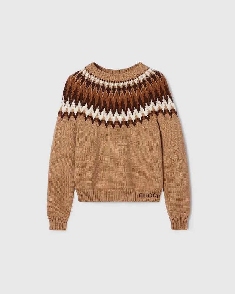 Gucci Pullover aus Grobem Wollstrick, Größe Braun
