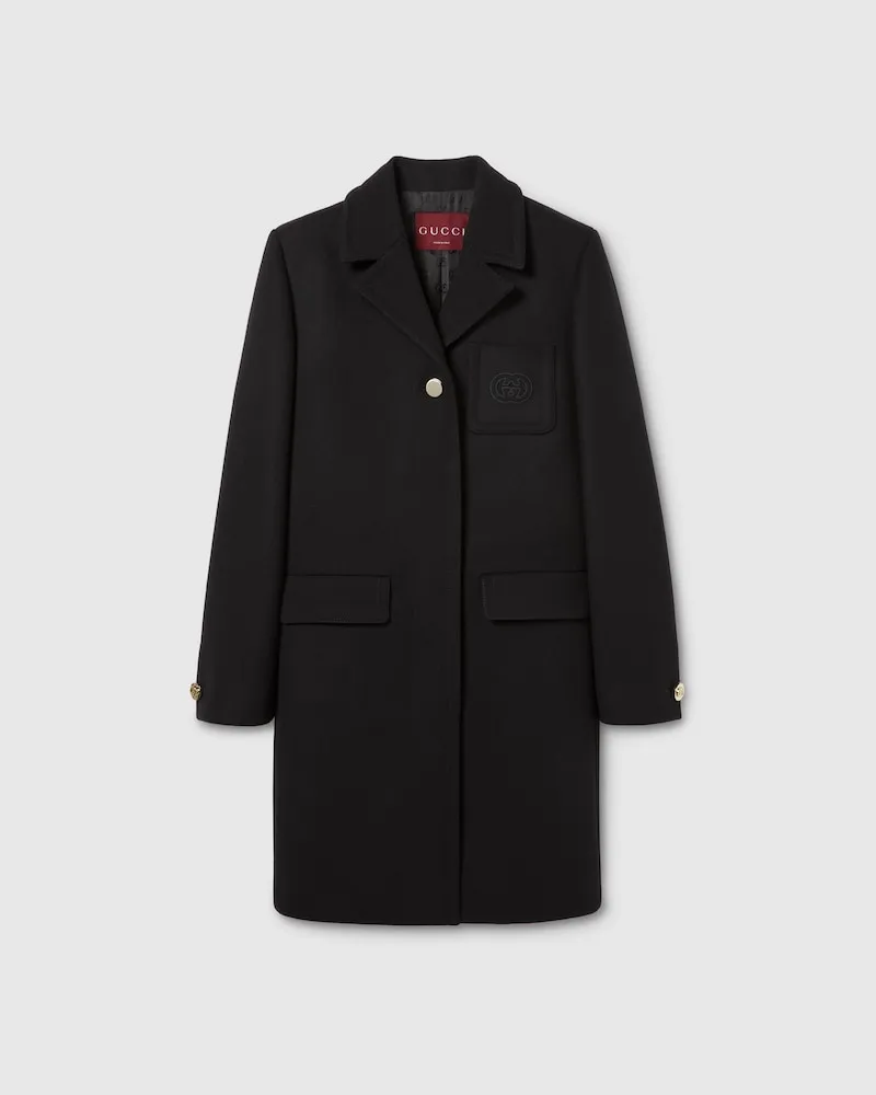 Gucci Mantel aus Batavia-Wolle Mit Patch, Größe Schwarz
