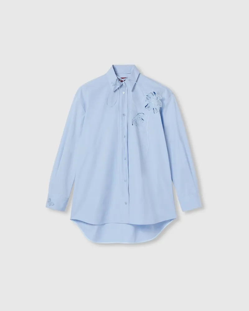 Gucci Bluse aus Baumwollpopeline Mit Stickerei, Größe Blau