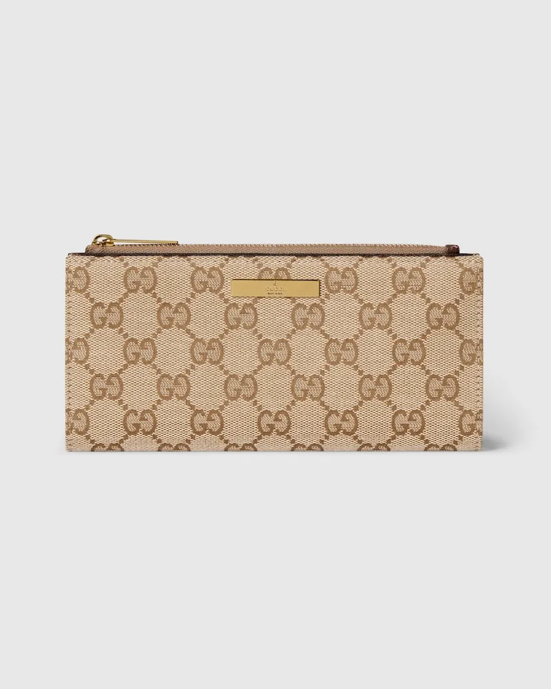 Gucci Längliche Brieftasche mit Plakette Beige