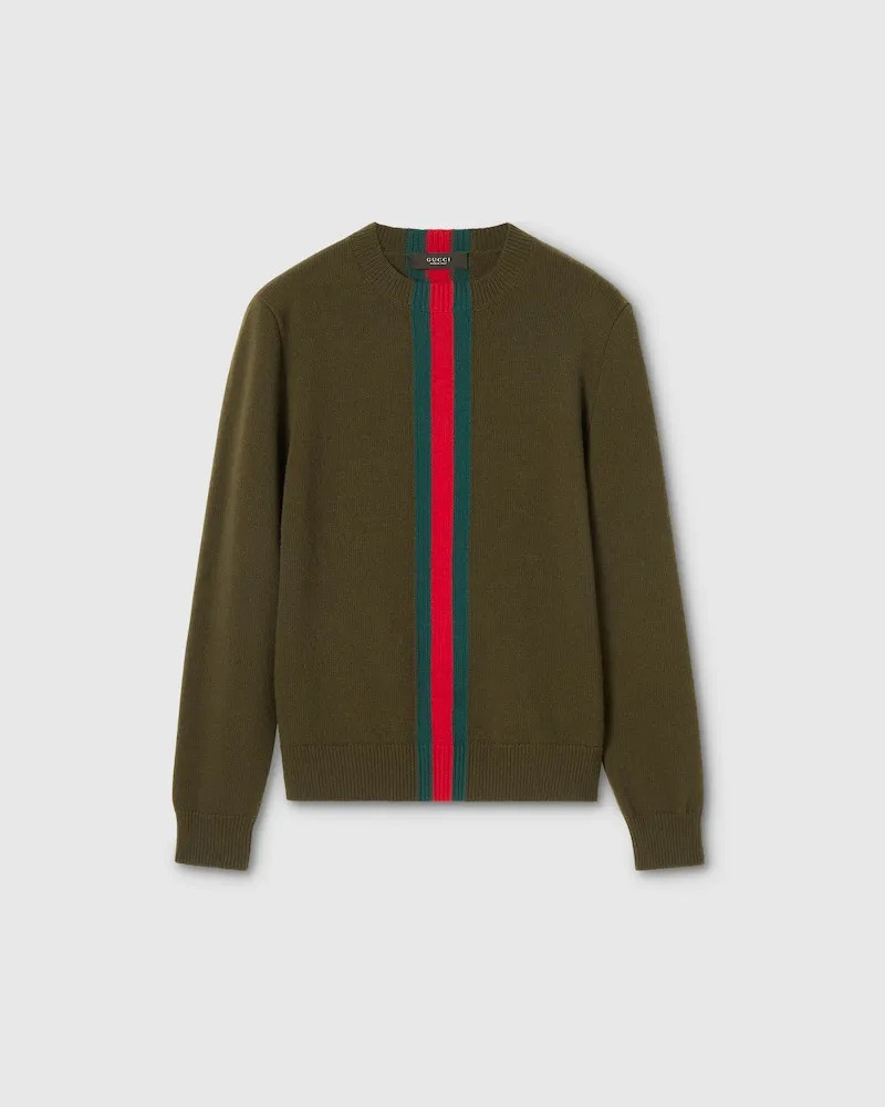 Gucci Pullover aus Wollstrick Mit Web-Intarsie, Größe Grün